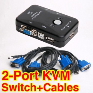 USB 2.0 KVM Переключатель 2-х портовый Коммутатор Splitter Box PS/2 Контроллер + 2 VGA SVGA Кабеля