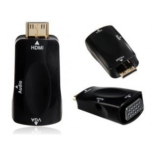 Mini HDMI мужчина к VGA Женский адаптер с 3,5 мм аудио разъем (черный)