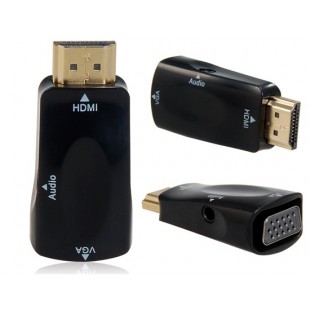 Mini HDMI мужчина к VGA Женский адаптер с 3,5 мм аудио разъем (черный)