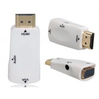 Mini HDMI мужчина к VGA Женский адаптер с 3,5 мм аудио разъем (белый)
