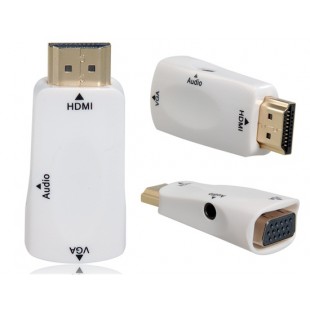 Mini HDMI мужчина к VGA Женский адаптер с 3,5 мм аудио разъем (белый)