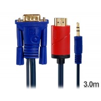 3-метровый HDMI для VGA конвертер для кабеля с аудио (красный)
